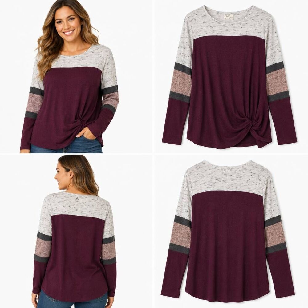 Maurices 24/7 Size 2X Burgundy Twist Front Colorblock Top